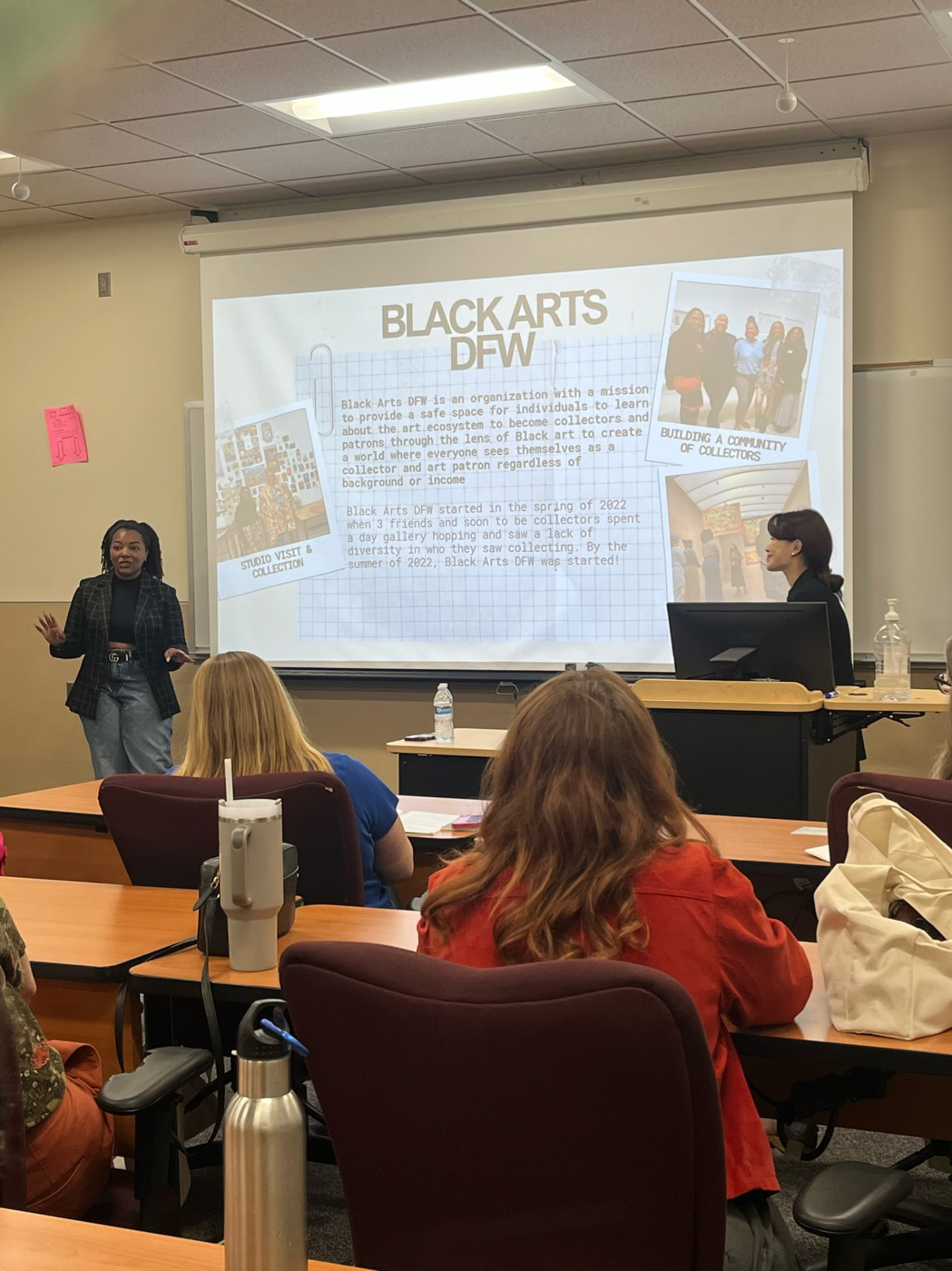 Cathryn McClellan speaking at a Black Arts DFW event